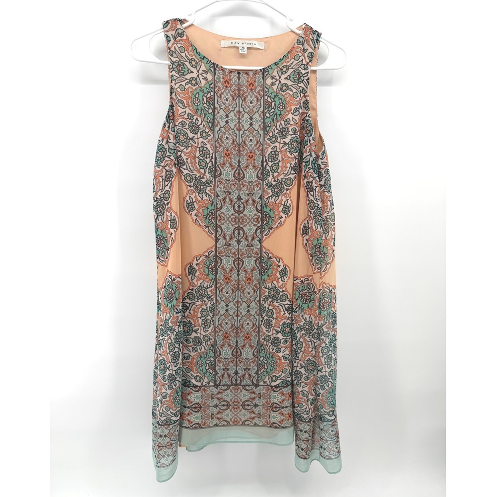 Max Studio Shift Dress Womens XS Peach Medallion Print Excellent Sleeveless Boho